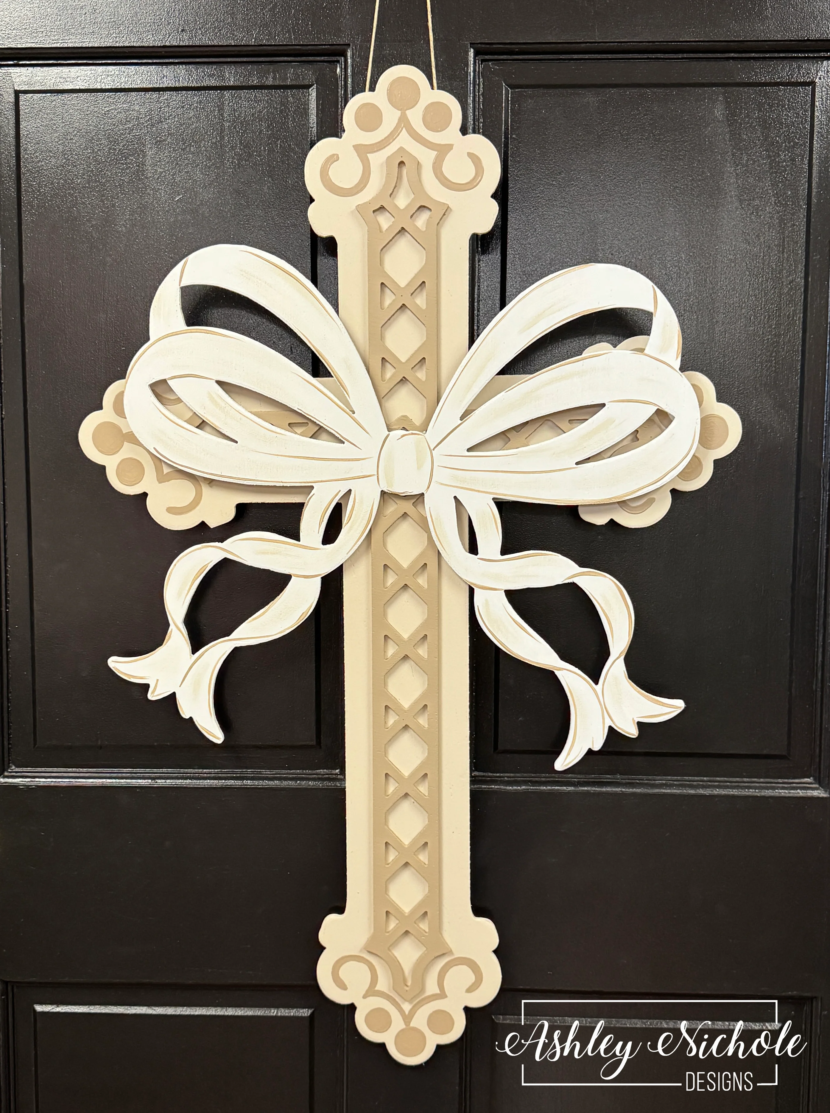 Fancy Cross with Wooden Bow Door Hanger - Choose from 4 colors (Hand-Painted) - Image 5